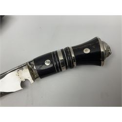 Commemorative Army Commando Knife, the steel blade etched The Army Commando 1940-45, and with a Victoria Cross by Frank Mills & Co Ltd, together with Indian Kukri knife, with two smaller blades, in leather sheath