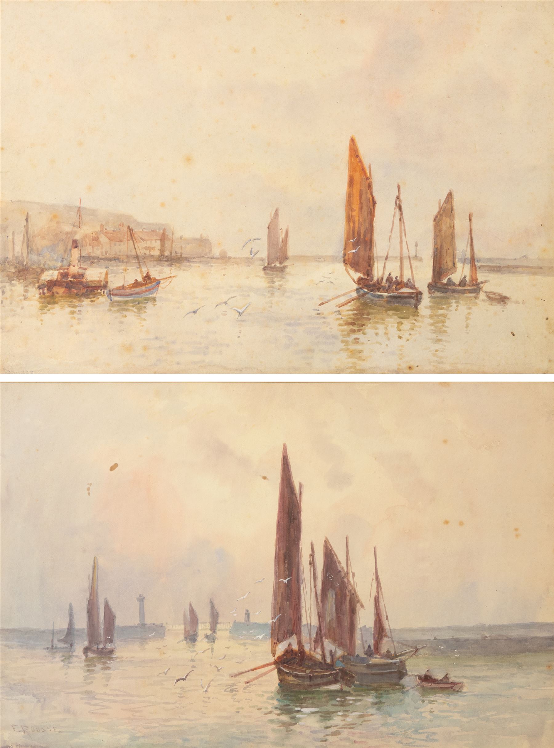 Frank Rousse (British fl.1897-1917): Whitby Outer Harbour, pair watercolours signed 36cm x 54cm (2)