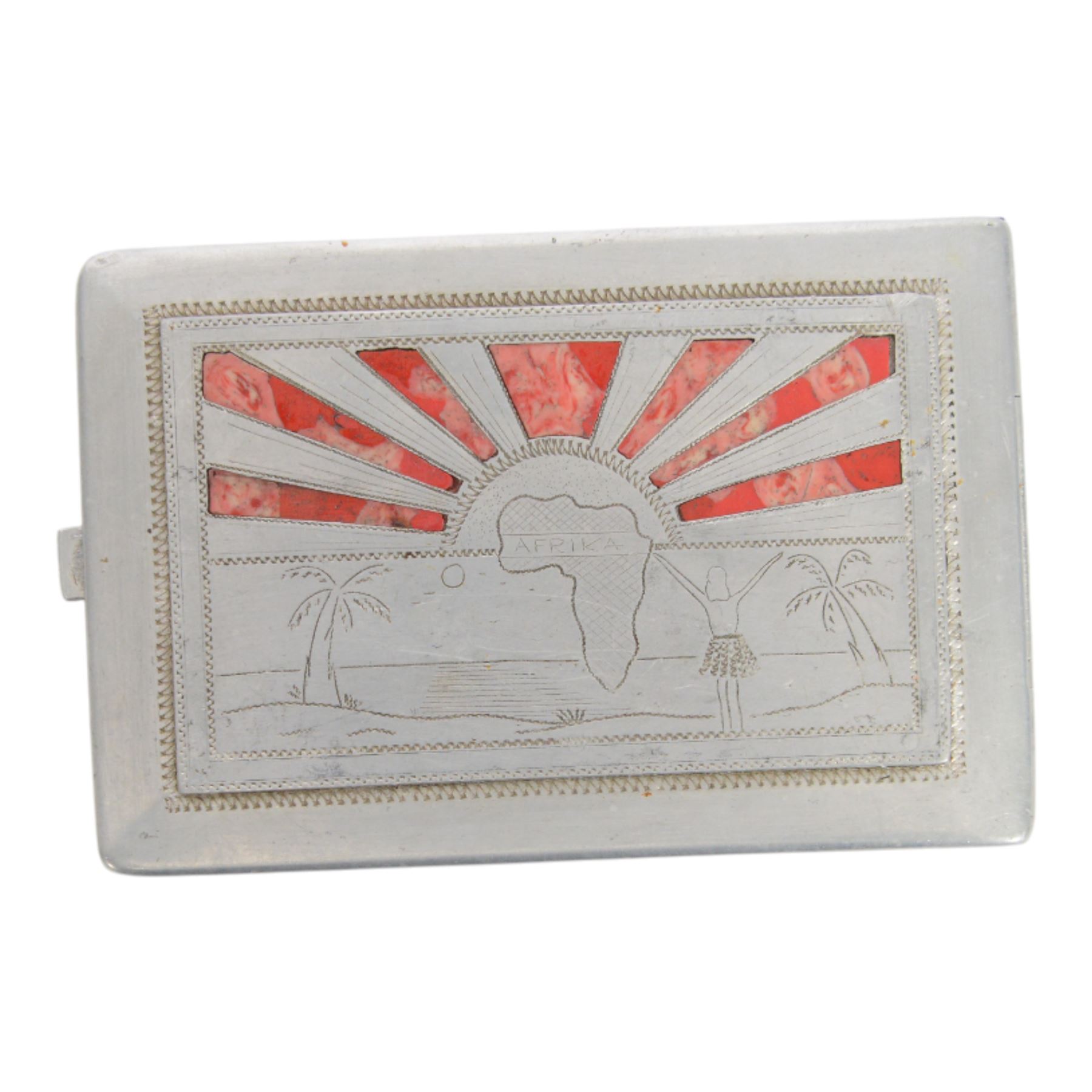 Two WWII North African campaign Prisoner-of-War-work cigarette cases, made with materials salvaged from aircraft wrecks, L13cm 