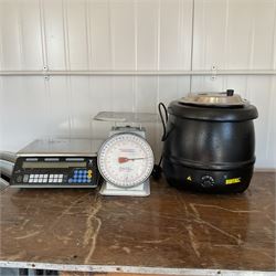 Buffalo soup kettle, two scales and a Burch water boiler (4) - THIS LOT IS TO BE COLLECTED BY APPOINTMENT FROM DUGGLEBY STORAGE, GREAT HILL, EASTFIELD, SCARBOROUGH, YO11 3TX
