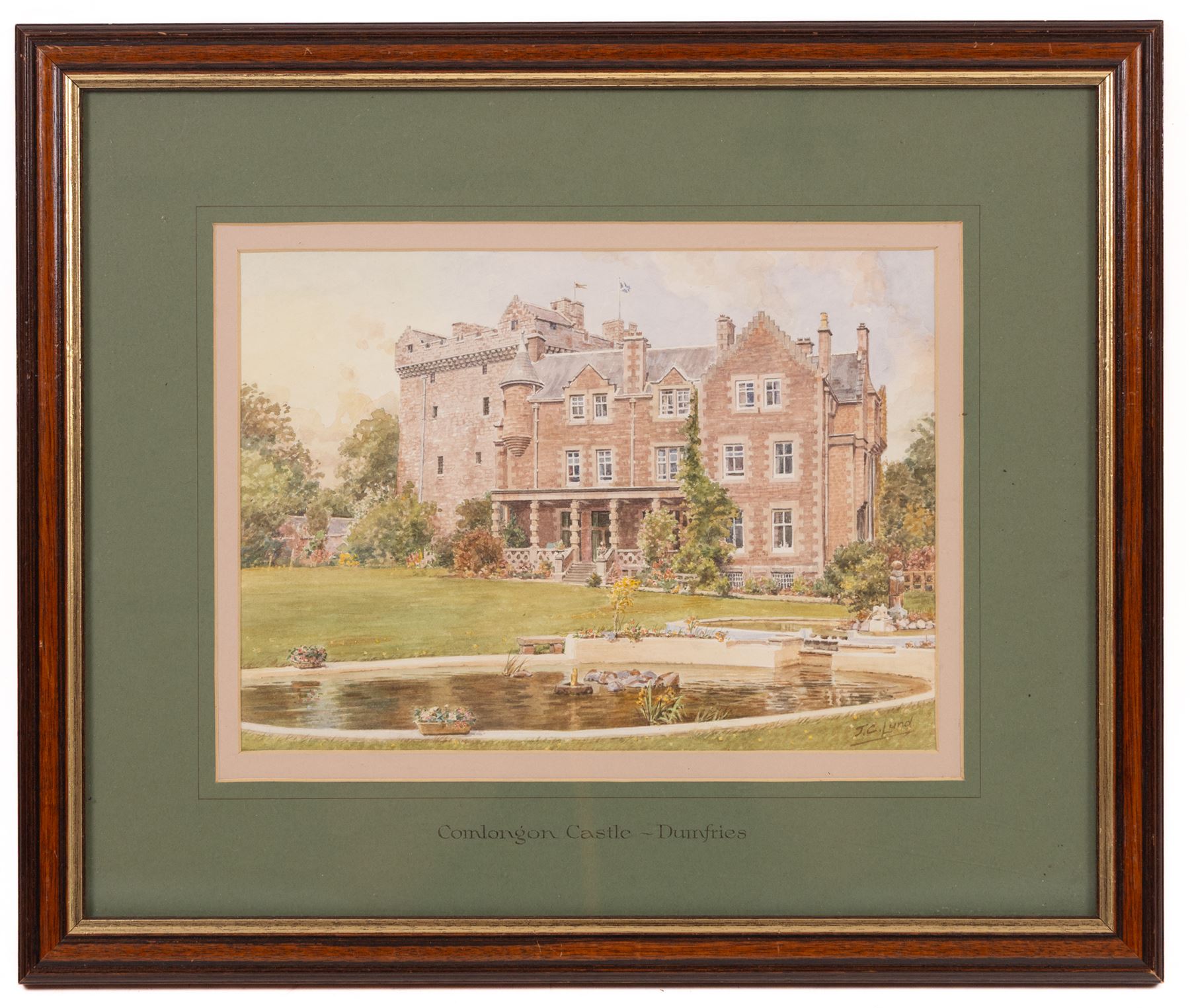 John Cecil Lund (British 1932-): 'Comlongon Castle - Dumfries', watercolour signed, titled on the mount 19cm x 27cm
