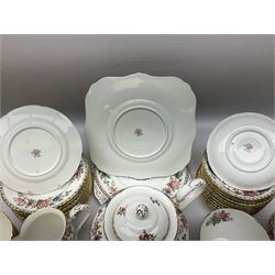 Grafton tea service for twelve in Malvern pattering, comprising of teapot, milk, open sucrier, cups and saucers, dessert plates and two cake plates  