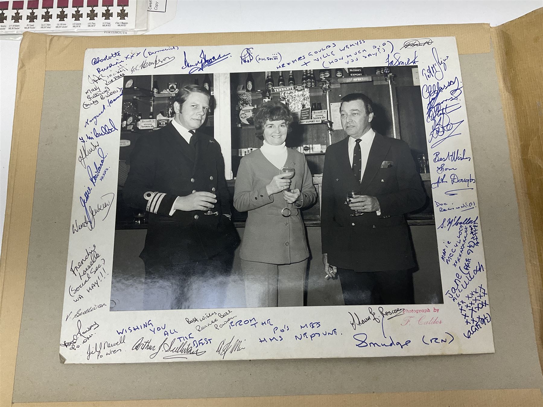 WW2 submarine interest - archive of ephemera and photographs relating to submariner Petty Officer (later Lieutenant) Thomas William Gould V.C. of HMSub Thrasher; predominantly post-war with later copies of contemporary photographs and documents including Certificate of Service in slip-case, War Patrol Reports, First Day Covers, press cuttings, 'For Valour' film script, business cards etc.
Auctioneer's Note: An extract from Gould's VC award citation reads 