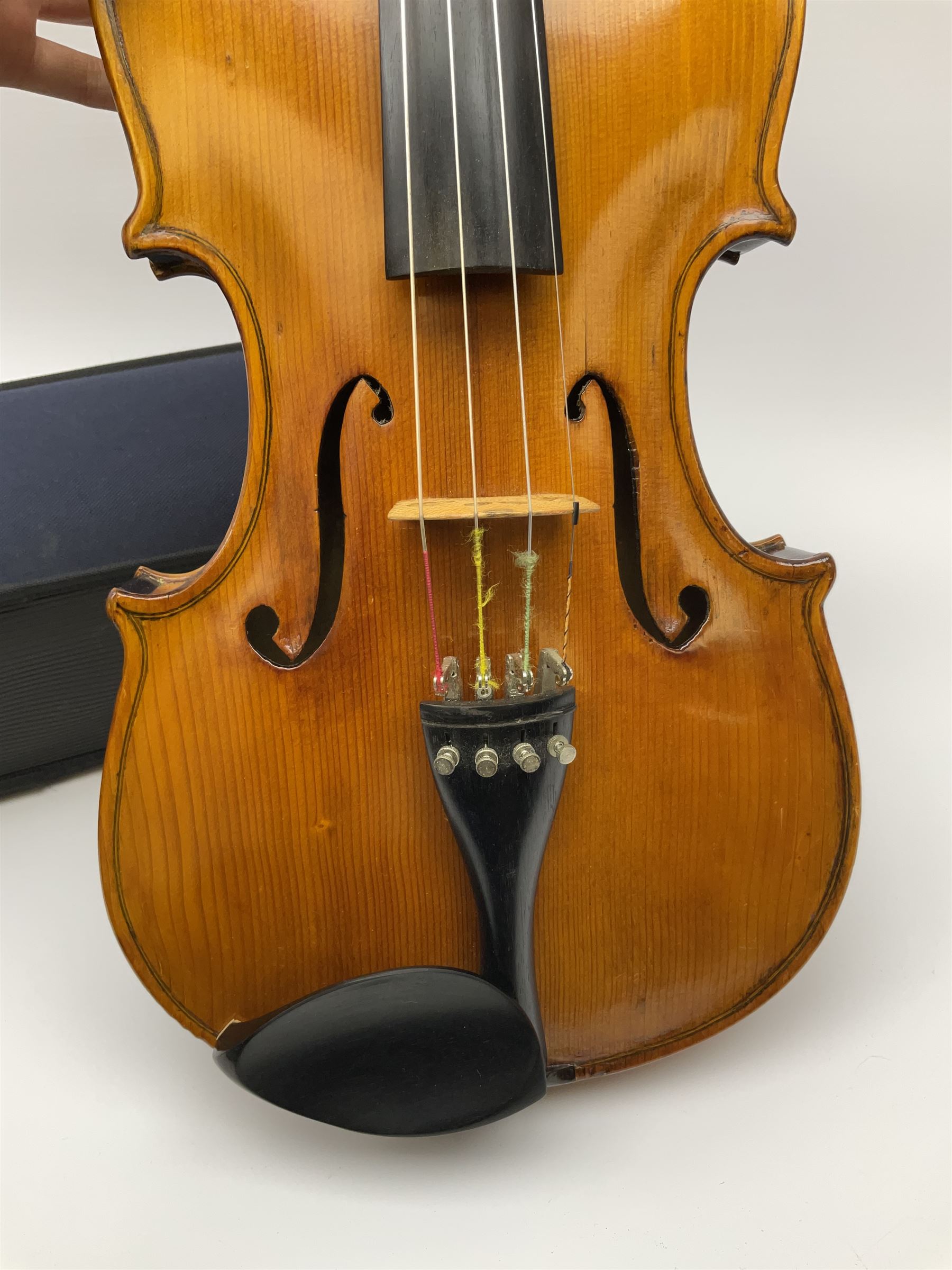 1920s continental large viola with 42cm two-piece maple back and ribs and wide grain sprucewood top with guarnerie sound holes, bears label 'Werner Alajos Budapest', overall length 69cm; in modern carrying case