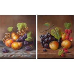 John F Smith (British 1934-): Still Life of Fruit, pair oils on board signed 29cm x 24cm
Notes: Smith was employed by Royal Worcester as a fruit painter between 1950 and 1971.