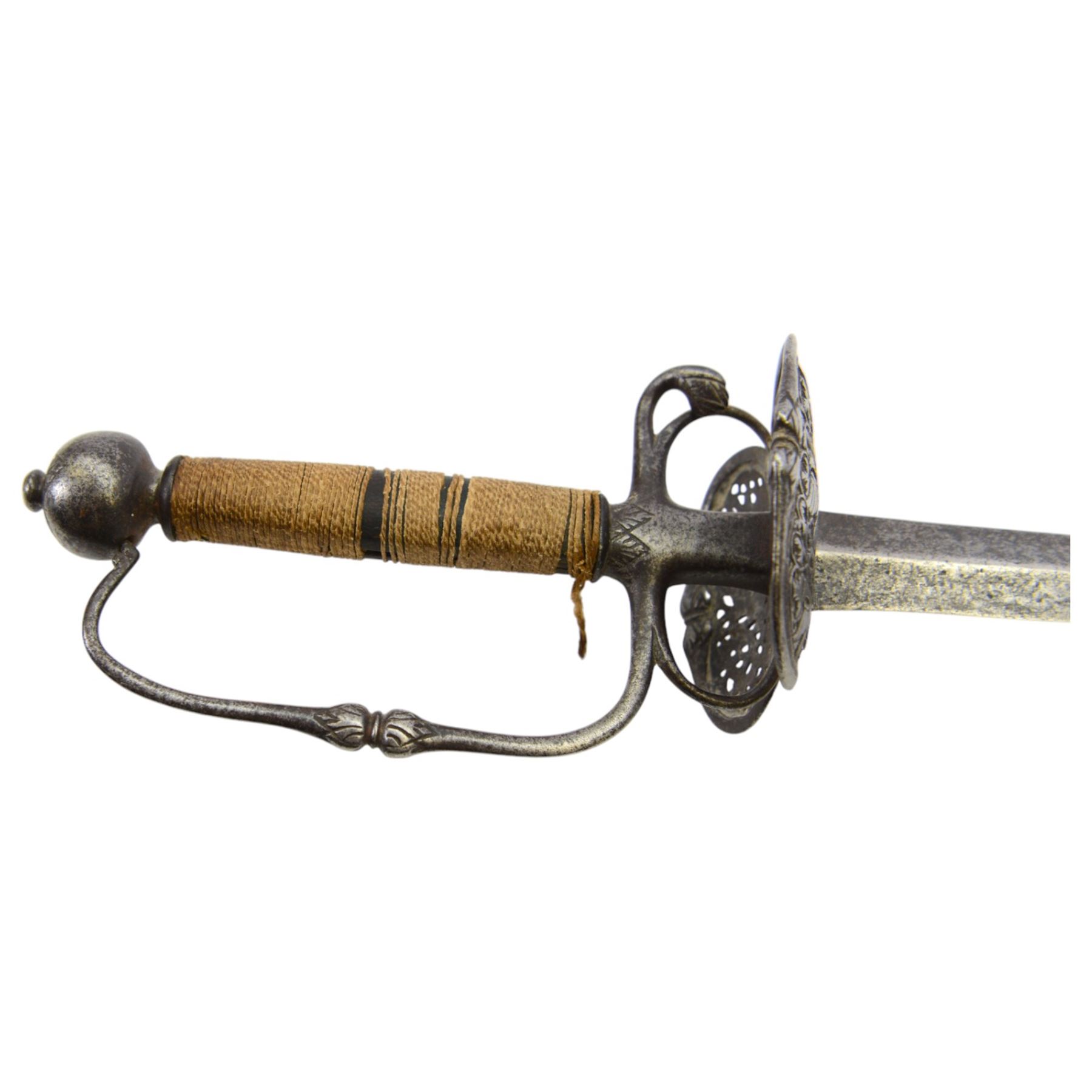Spanish rapier, with 87cm double edge blade, with priced guard and simple knuckle bow hilt, overall L102cm