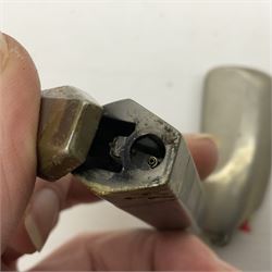 Collection of lighters, including Ronson Varaflame, Zorr Classic, Dunhill bark effect roller gas lighter, and faceted blue glass table lighter, etc