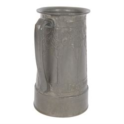 David Veasey for Liberty & Co pewter twin handled loving cup, decorated with honesty tree and embossed with the words 'For Old Times Sake', impressed beneath English Pewter 010