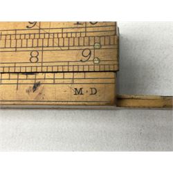 Late 18th/early 19th century boxwood ruler with four slides, for use by Customs &. Excise in the brewery trade; scales on all four sides each having a central slide with divisions on either side;  possibly made by 'E. Roberts, Dove Court, Old Jewry, London' (Edward Roberts (I) 1749-1776 & Edward Roberts (II) 1788-1795) L30.5cm