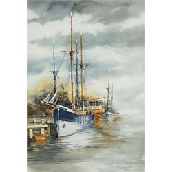 Mariusz Robaszkiewicz (Finnish contemporary): Ship in Helsinki Harbour, watercolour signed 29cm x 20cm