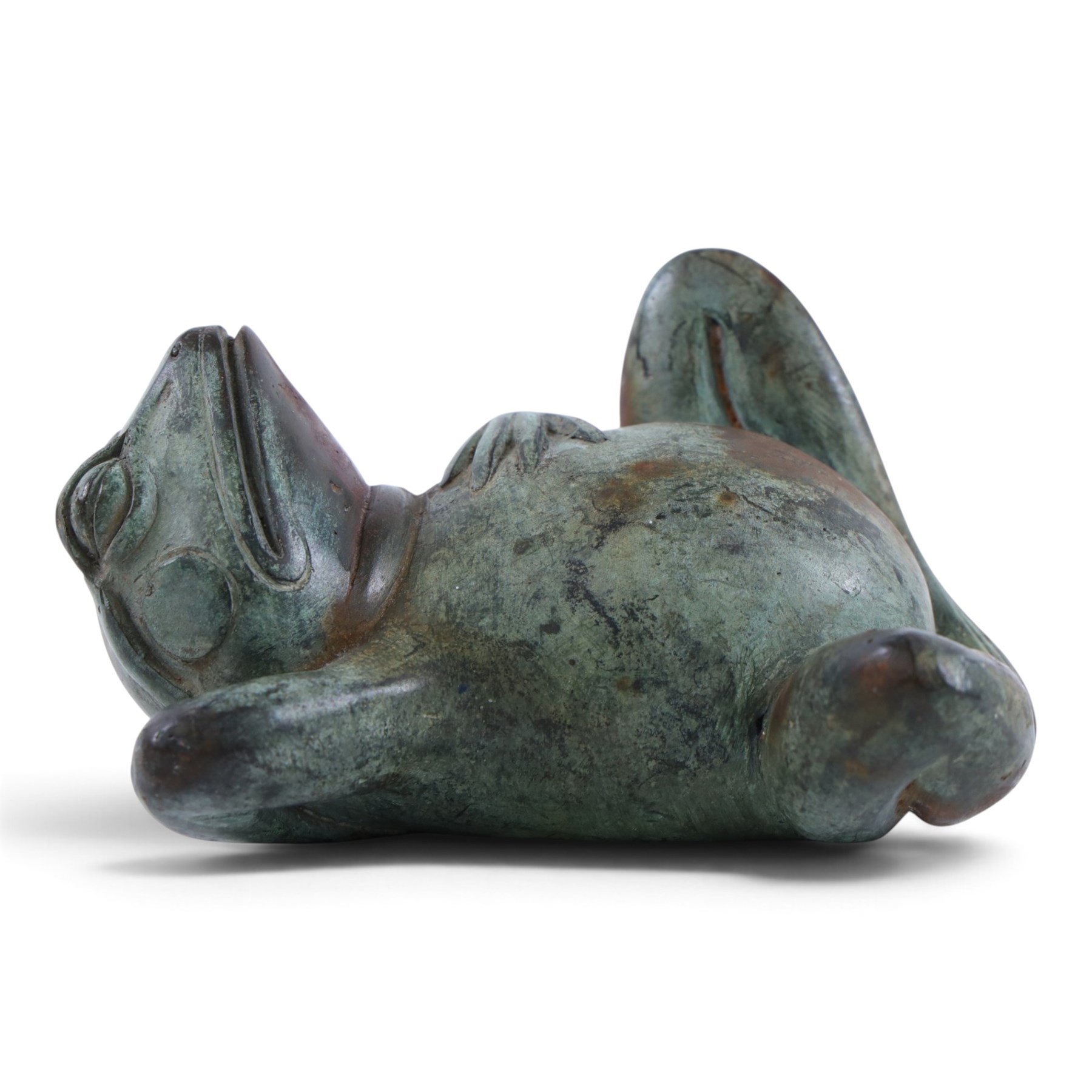Bronze figure of resting frog, H10cm