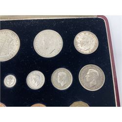 King George VI 1937 specimen coin set, fifteen coins from farthing to crown including Maundy money, in the original case