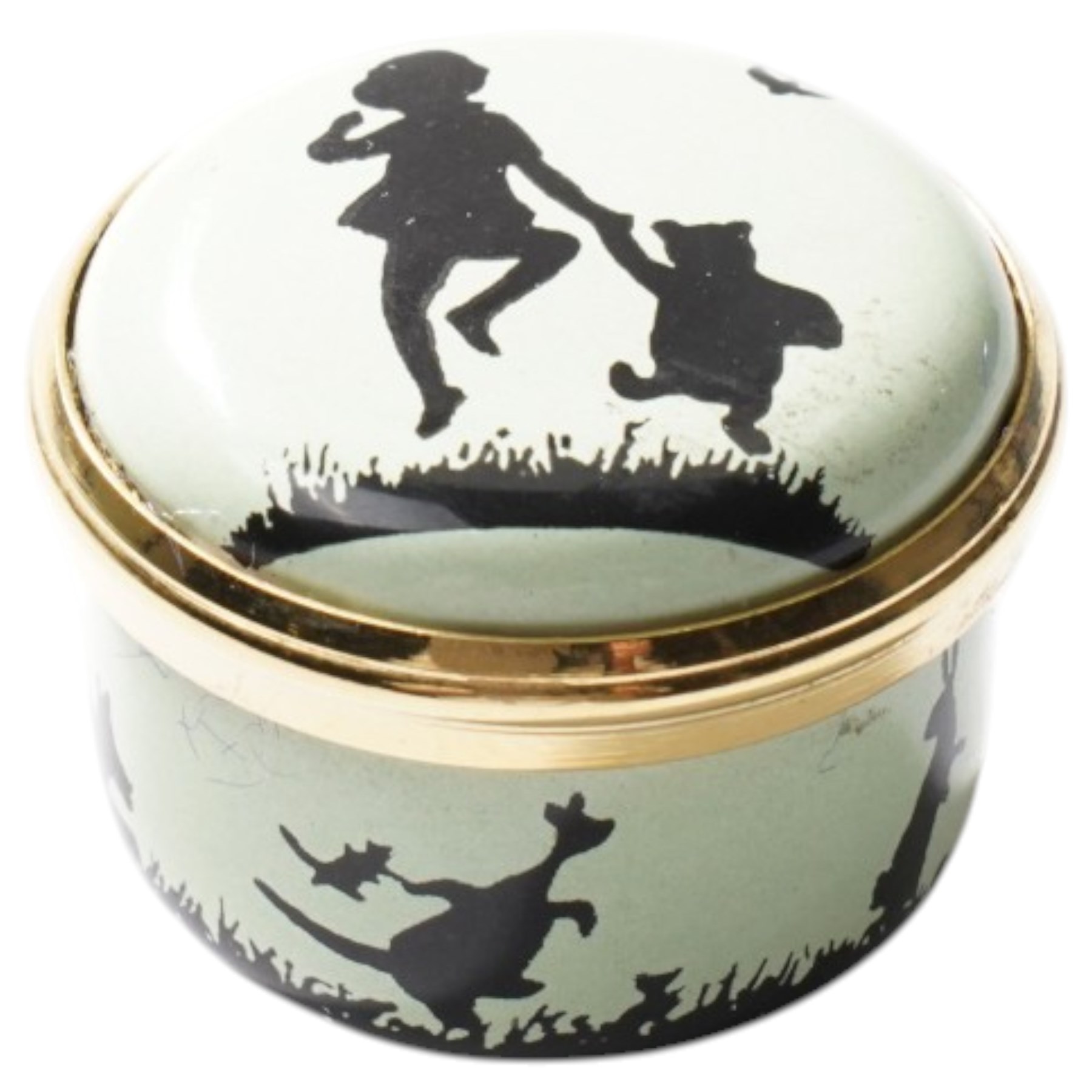 Halcyon Days pocket watch and 'Classic Pooh' enamel box, together with a Wedgwood black basalt Egyptian pendant