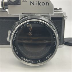 Nikon F Photomic NKJ camera body, marked 'US Dept of Defense ... U.S.A.F DA Nang, serial no. 6561811, with 'Nippon Kogaku NIKKOR-P Auto 1:2.5 f=105mm' lens, serial no. 212154