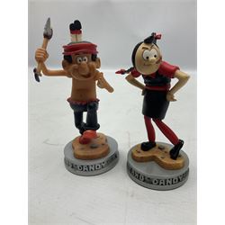 Ten Robert Harrop figures from the Beano Dandy collection, comprising Desperate Dan Keep on Rolling BDS10, Hank From The Three Bears BD37, Desperate Dan CBD15, Little Plum CBD23, 'Erbert CBD16, Fatty CBD08, Babyface Finlayson CBD06, Roger the Dodger CBD04, Beryl the Peril CBD17 and Collectors Plaque BDCP, all with boxes