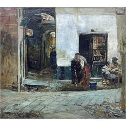 John Robertson Reid (Scottish 1851-1926): The Cobbler - Italian Street Scene, oil on canvas laid on to board signed 40cm x 45cm