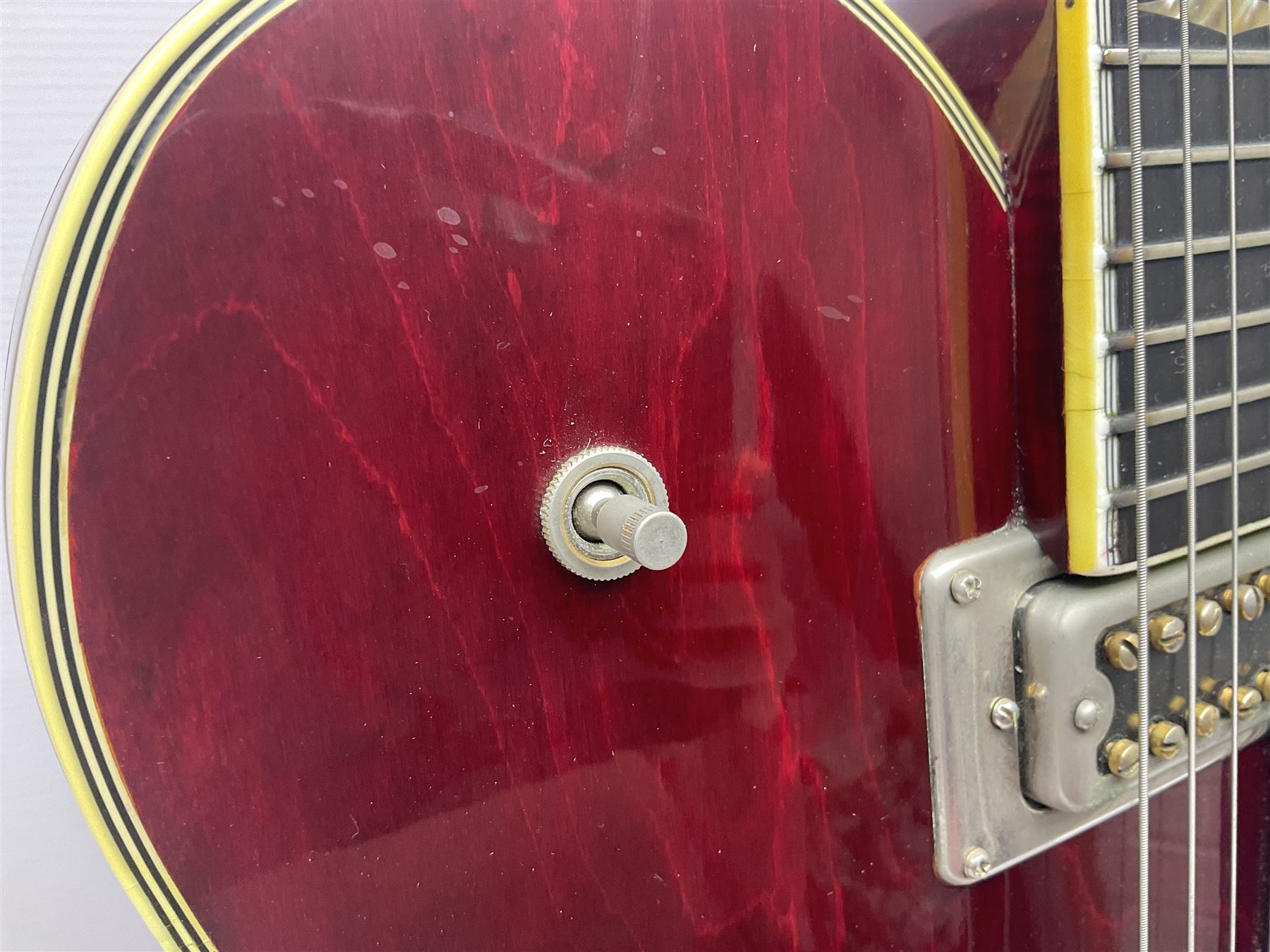 American Gretsch Super Chet semi-acoustic guitar, 1960s/70s, with 'pots' on scratch plate, serial no.5 2071, L111cm overall;  in original hard carrying case  