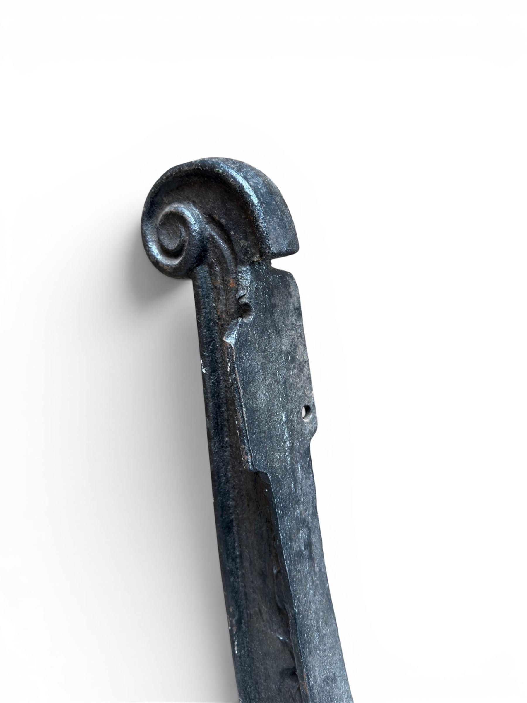 Yates Haywood - pair of Victorian cast iron bench ends, Architectural scrolling design with flower head detail, stamped with period registration number and date