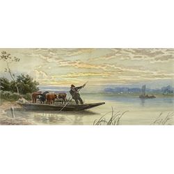 John MacPherson (Scottish fl.1858-1891): Punting Cows, watercolour signed 14cm x 28cm 