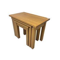 Andrena - light oak nest of three tables, rectangular top over square supports