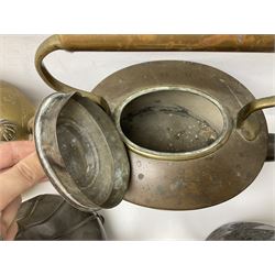 Collection of brassware, to include, kettles, jugs, owl figures etc