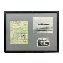 Hiroshima 1945 - modern framed display of memorabilia comprising copy of the Receipt of Materials from First Technical Service Department San Francisco and two photographs of the Boeing B-29 Superfortress Bomber 'Enola Gay' and crew, which was the first aircraft to drop an atomic bomb in warfare 44 x 59cm in black frame. Auctioneers Note: The aircraft was named after Enola Gay Tibbets, mother of the pilot Colonel Paul Tibbets.