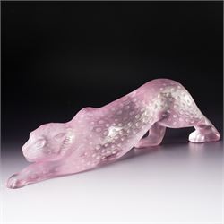 Lalique frosted and clear pink glass model 'Zeila Panther' designed by Marie-Claude Laliqu...