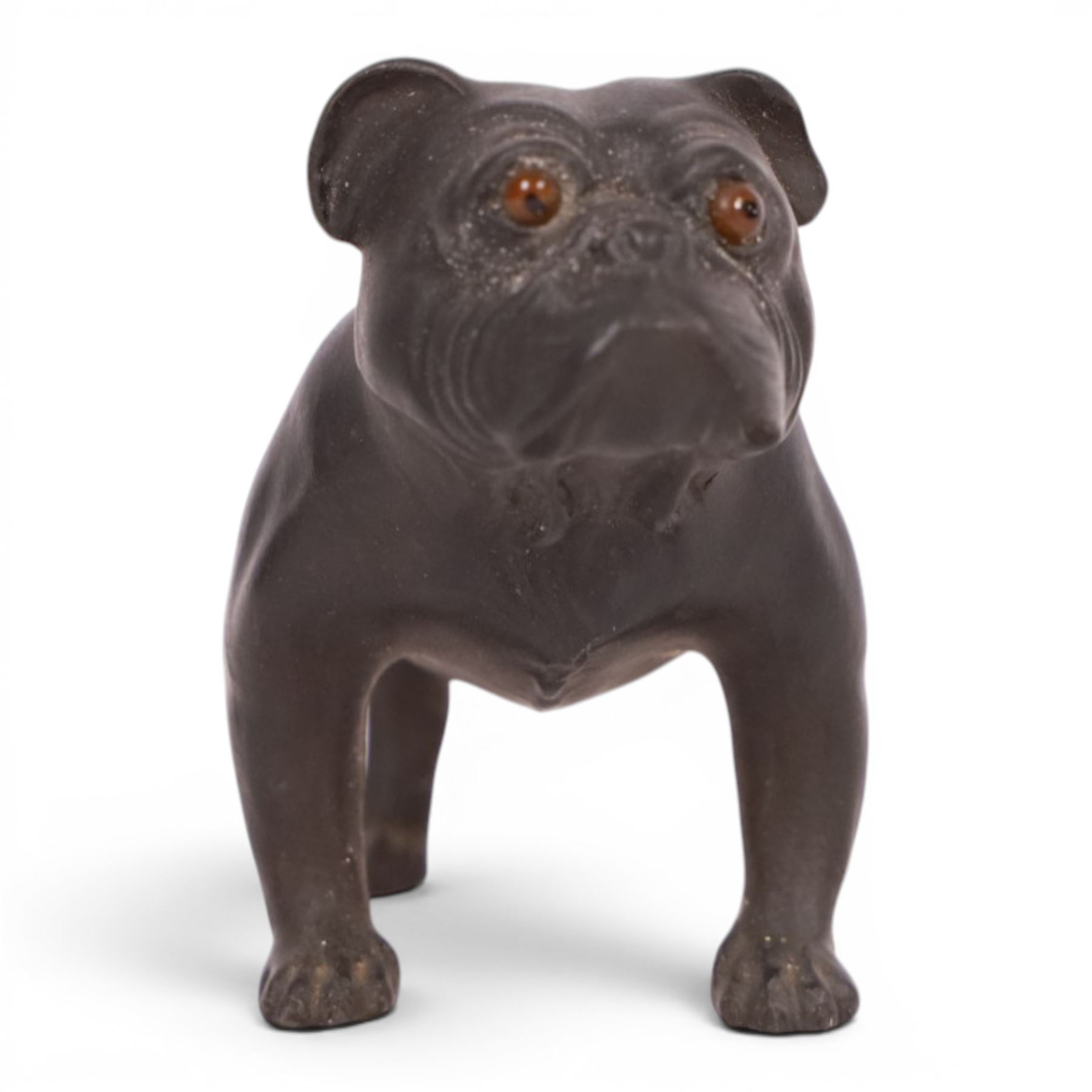 Wedgwood Black Basalt Bulldog, designed by Ernest Light, with impressed mark beneath, H7cm