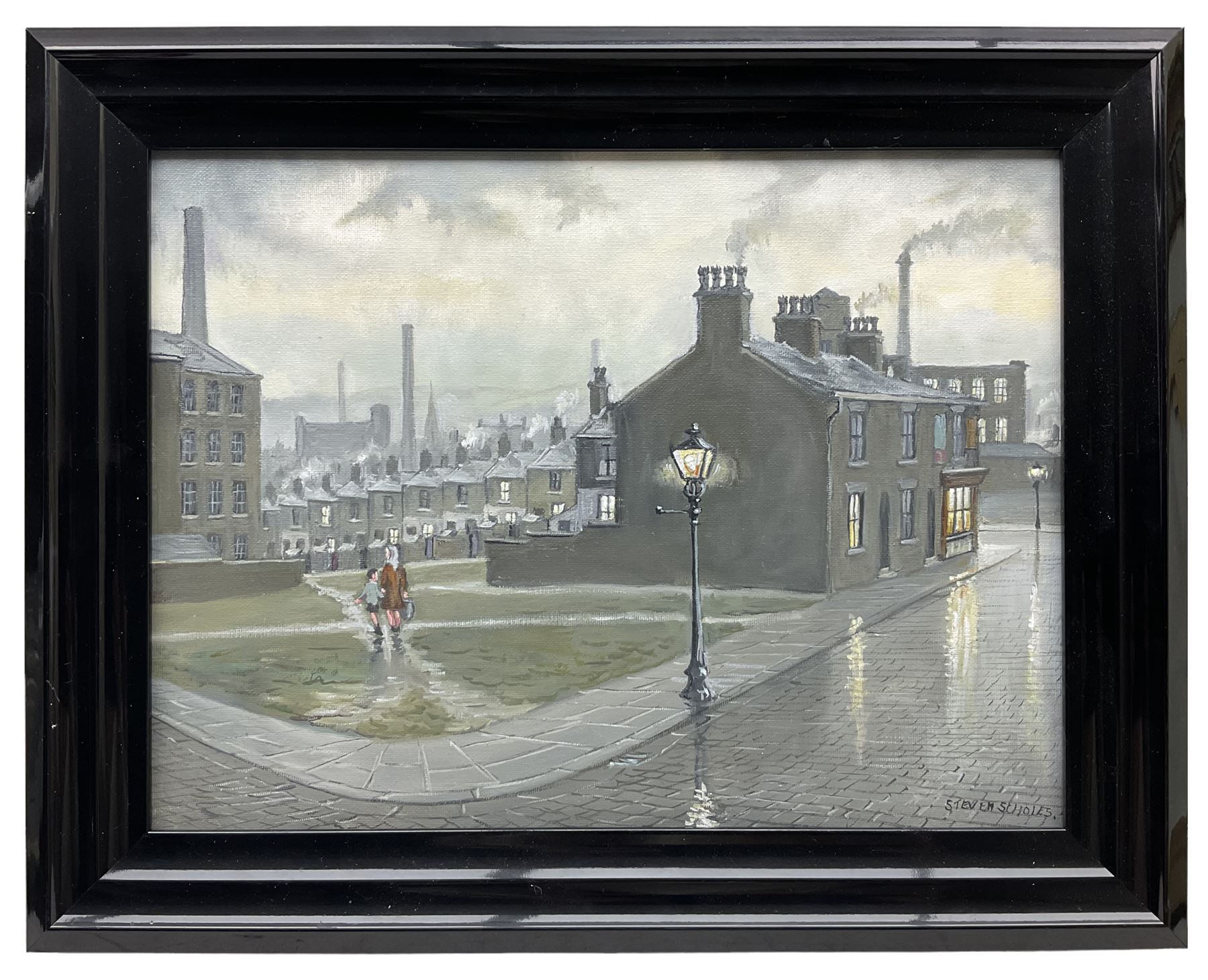 Steven Scholes (Northern British 1952-): 'The Old Gas Lamp 1962', oil on canvas signed 28.5cm x 38cm