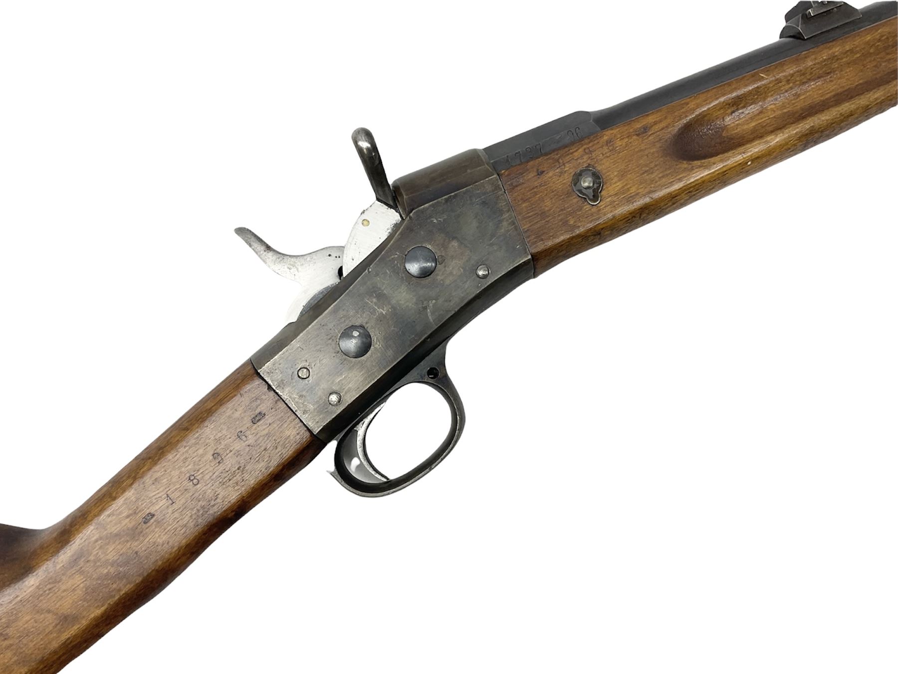 19th century Swedish Remington 8 by 58mm rolling block single action sporting rifle, dated 1888, with 82.5cm barrel marked with a Swedish crown and J.B. G.M., serial no.9775, L124cm FIREARMS CERTIFICATE REQUIRED OR RFD