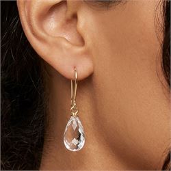 Pair of 9ct gold briolette cut clear quartz earrings, stamped 375