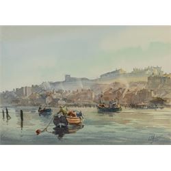 Walter Holmes (British 1936): Fishing Boats Approaching Whitby Harbour, watercolour signed...