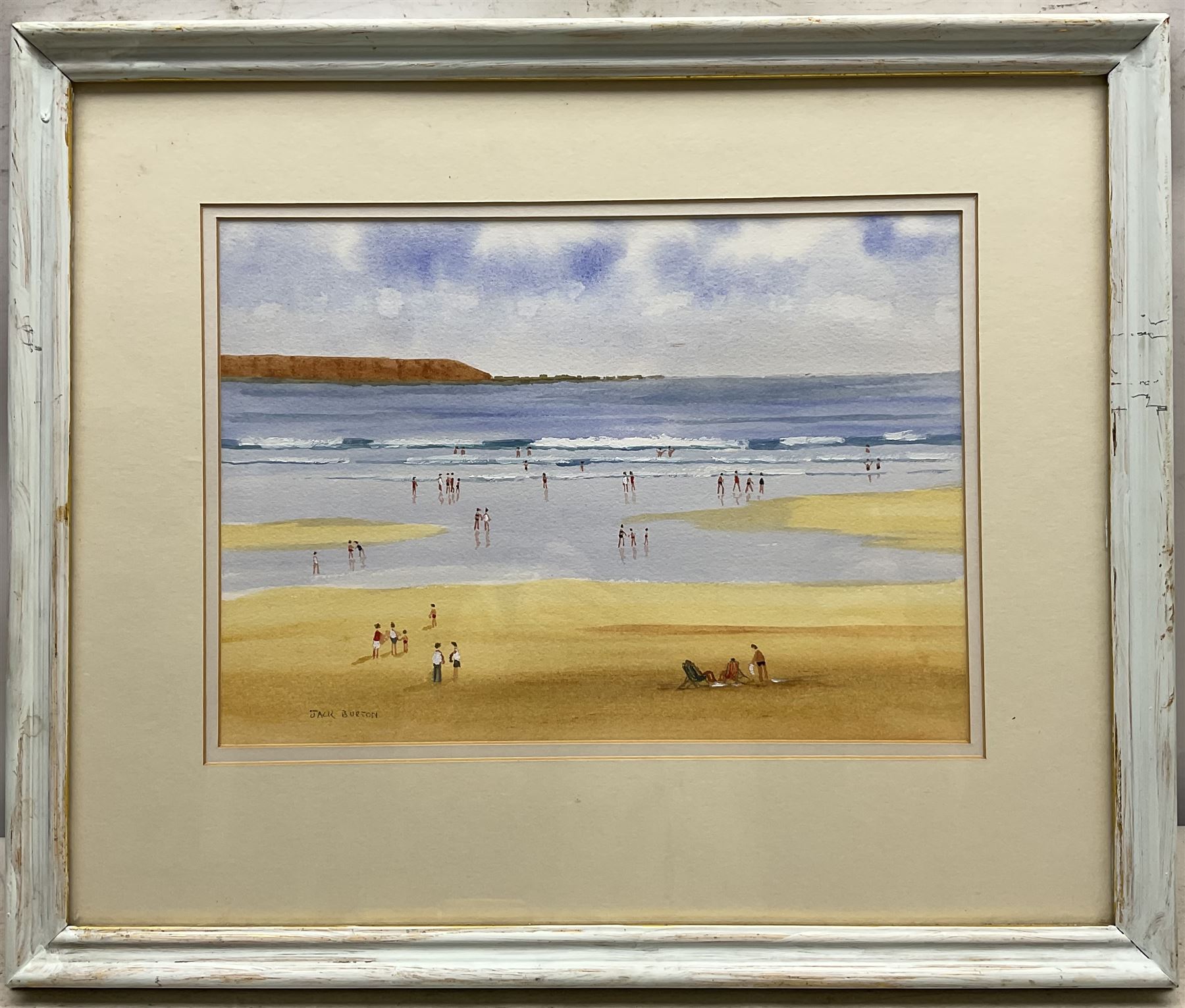Jack Burton (Bridlington 1909-2004): 'Filey Beach', watercolour signed, titled verso 23cm x 33cm; Michael Major (British 20th Century): Scarborough Lighthouse, watercolour signed 22cm x 35cm (2)