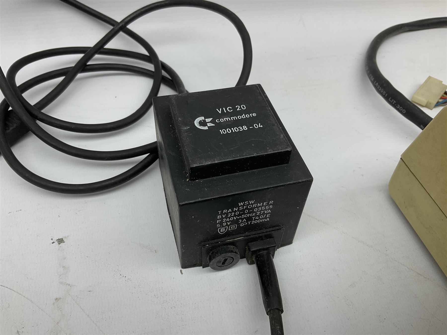 Commodore Vic 20 colour computer with power supply together with Commodore Datassette and Super Lander VIC 1907 game cassette