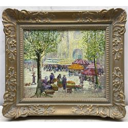 Marjorie Moore (British exh.1922-1937): A French Market, oil on canvas signed 26cm x 31cm