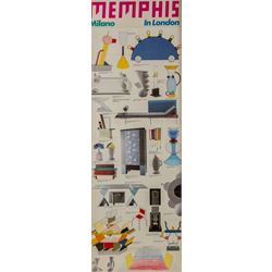 Memphis Milano in London promotional double-sided brochure, signed by Ettore Sottsass, framed 99cm x 34cm
Notes: Memphis Milano was an Italian architecture and design group, founded in 1981 by Sottsass. This exhibition was held at The Boilerhouse Project (a design gallery within the Victoria and Albert Museum) from 1982-83. The Boilerhouse Project later became The Design Museum, firstly at Shad Thames and then Kensington in 2016.