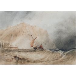 Henry Barlow Carter (British 1804-1868): Fishing Smack Rounding Scarborough Castle Headland, watercolour with scratching out unsigned 17cm x 24cm