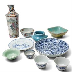 Collection of Chinese ceramics, including a famille rose vase, with apocryphal Qianlong ma...