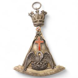 Victorian silver gilt Masonic Rose Croix collar jewel London 1875 Maker Henry Thomas Lamb, Scarborough Lodge silver gilt and enamel Past Masters Jewel, Malta Grand Craft collar jewel, silver and enamel Royal Order of the Red Branch and various other Masonic jewels 