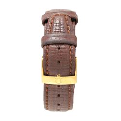 Omega De Ville gentleman's gold-plated and stainless steel quartz wristwatch, baton hour markers with date aperture, case No. 192.0027, on brown leather strap