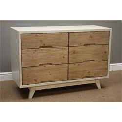  Rustic waxed painted and wood finish pine six drawer chest, W120cm, H80cm, D46cm  