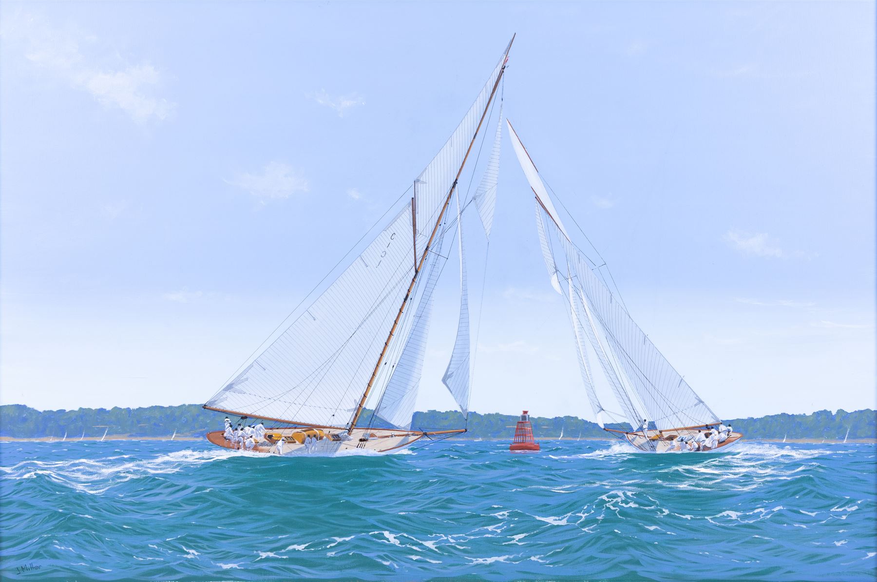 James Miller (British 1962-): 'The Lady Anne leads Mariquita around the Mark', oil on canvas signed, titled verso 50cm x 75cm