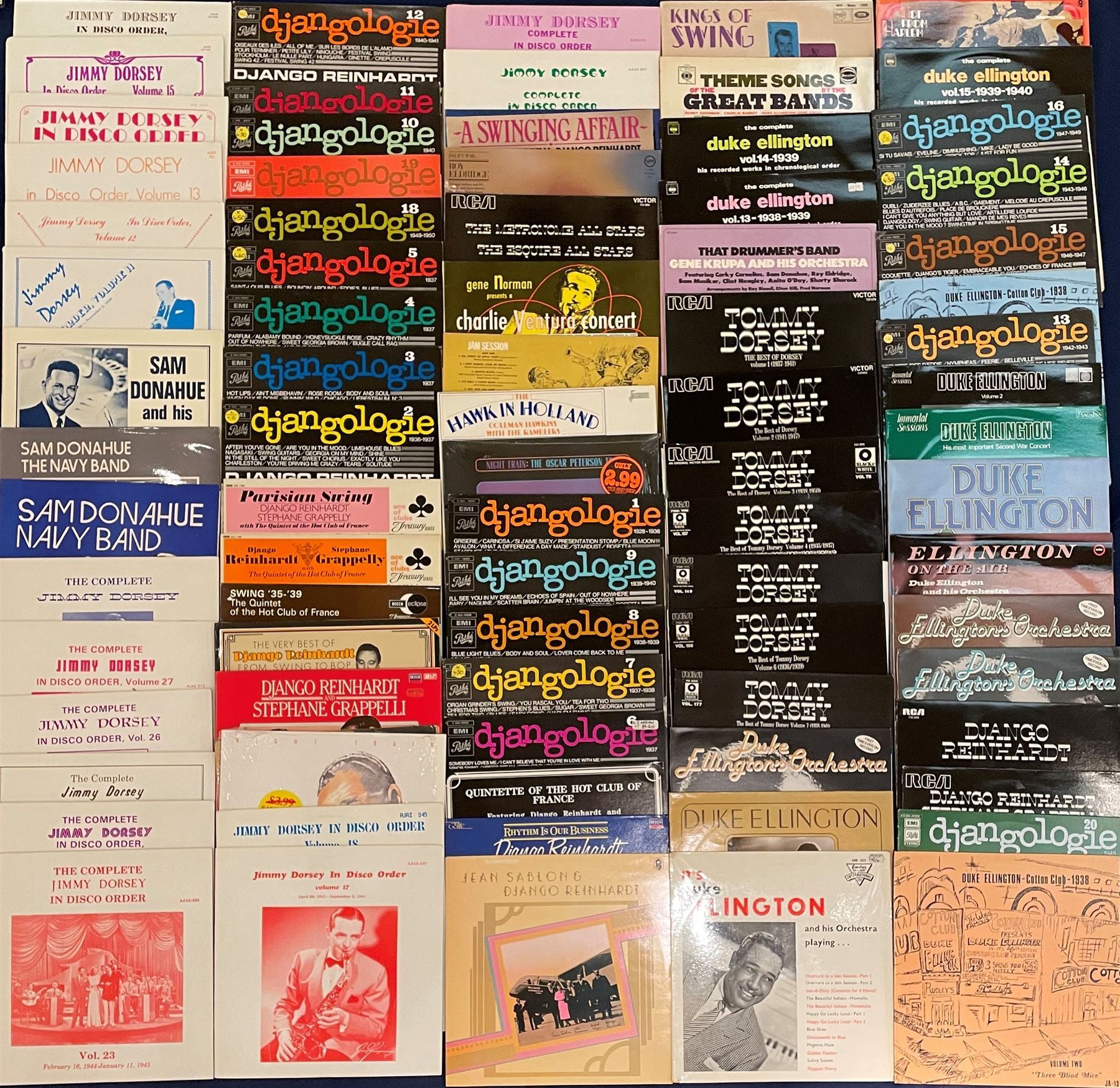 Large quantity of vinyl records including, 'Duke Ellington Jungle triangle', 'Duke Ellington Magenta Haze', various other Duke Ellington, 'Harry Roy & His Band There Goes That Song Again' etc, approximately 500 in five boxes