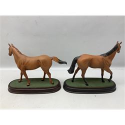 Collection of Beswick horse figures, to include Red Rum on a wooden plinth,  Lammtarra on oval plinth, Morgan Horse Black and three others, together with Royal Daulton Appaloosa Foal and a USSR horse