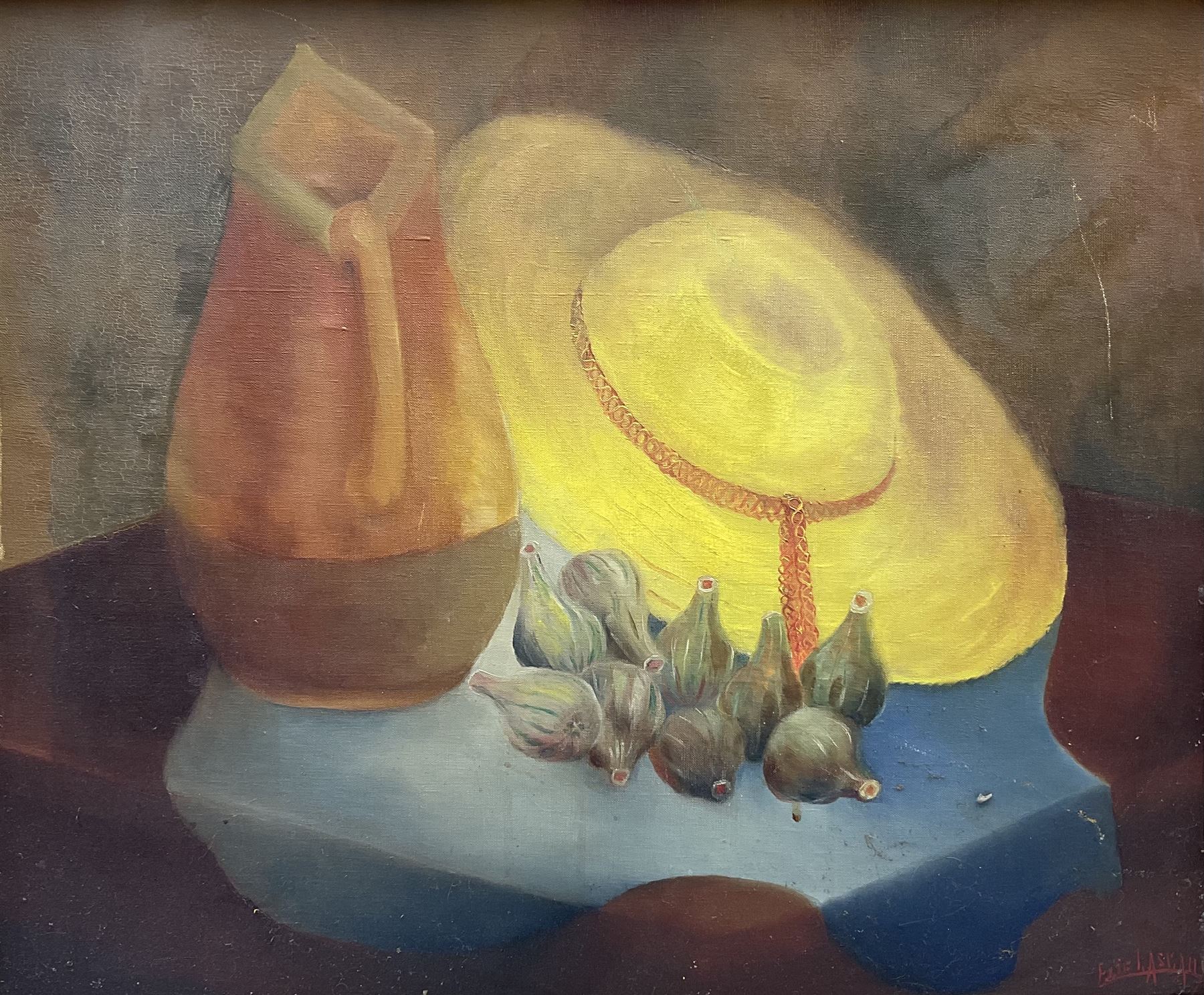 Eli Lascaux (French 1888-1969): 'Figues Fleurs', oil on canvas signed, titled signed and dated '54 verso 45cm x 53cm
Provenance: Galerie Louise Leiris, Paris (Photo No.53188) label verso