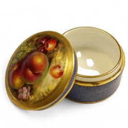 Royal Worcester pill box and cover, hand painted with apples and cherries to the lid, shape no 2781, signed W.Bee 