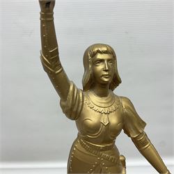 After Guillaume Coustou, pair of spelter Marley Horses, together with Jeanne D Arc figure, largest H48cm