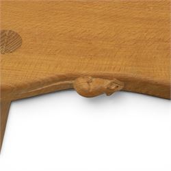 Mouseman - oak three legged calf stool, with carved mouse signature, by the workshop of Robert Thompson of Kilburn