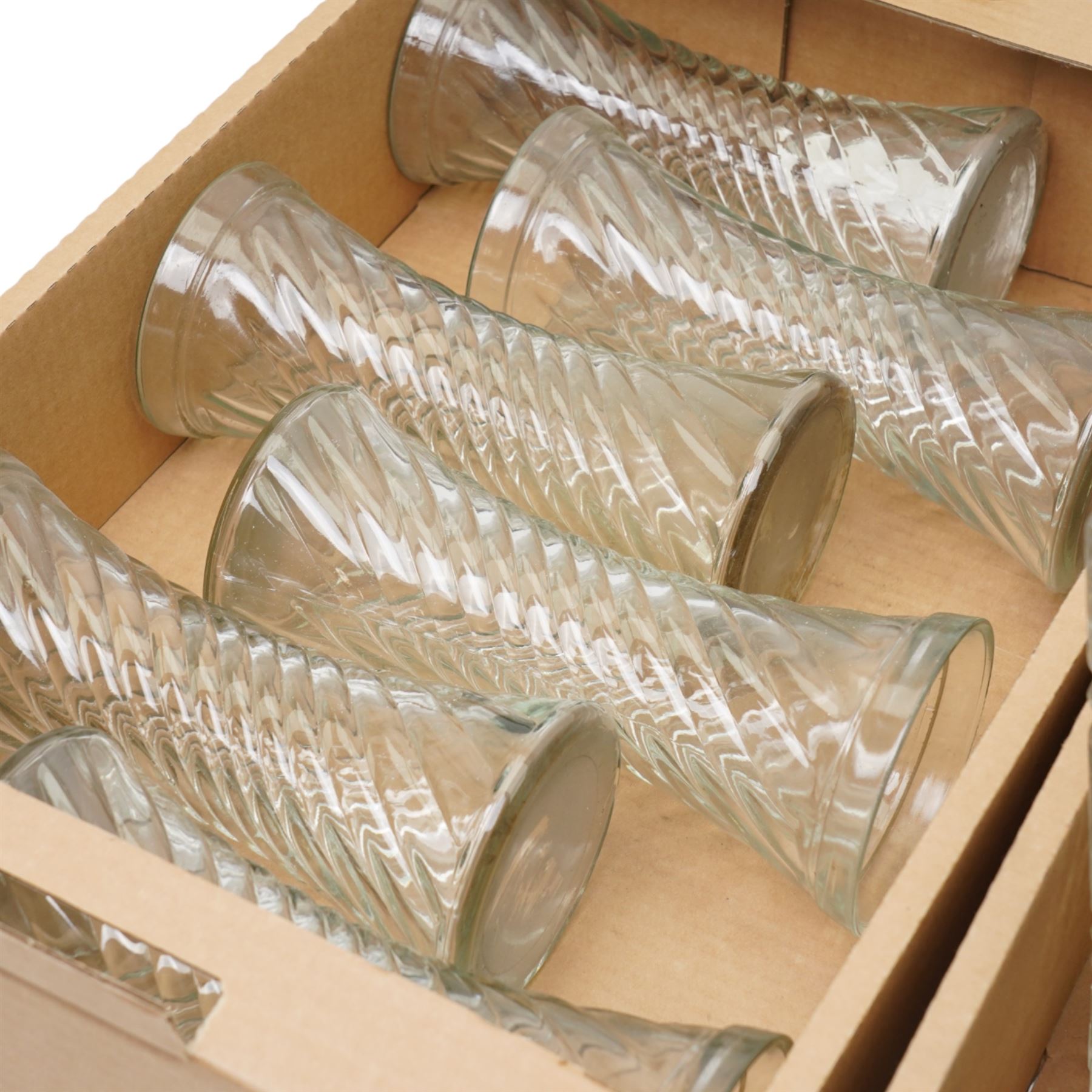 Set of twelve glass vases H25cm, three glass soda syphons and a set of seven glass vases in two sizes