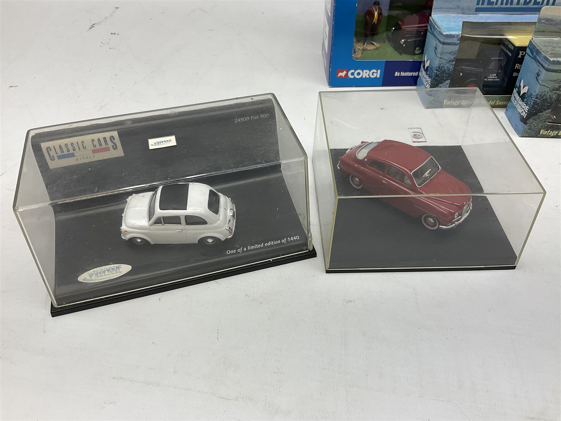 Collection of boxed die-cast model cars, to include Corgi Classics Thunderbirds 'Fab 1', with Lady Penelope and Parker figures, Corgi James Bond Octopussy and Thunderball, Heartbeat vehicles by Lledo and Corgi, Minichamps etc